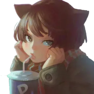 ✔ Аниме, Кошачьи ушки, Мило, Девушка, Напиток, Каваий telegram sticker