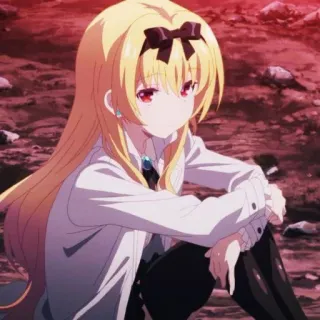 🦋 Anime, Chica, Rubia, Sentada, Lazo, Formal telegram sticker