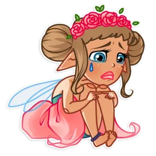 😢 hada, llorando, triste, dibujos animados, personaje, alas whatsapp sticker