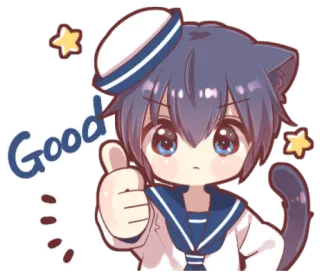 ⛸ Good อนิเมะ, น่ารัก, เชิงบวก, เด็กผู้ชายแมว, กะลาสี, ยกนิ้วให้, ดี telegram sticker