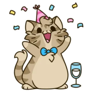 🥳 кот, вечеринка, праздник, конфетти, милый, животное telegram sticker