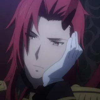 😒 anime, red hair, gloves, sad, man telegram sticker