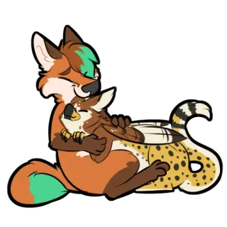 💕 animal, fox, owl, friendship, cute, cartoon, hug telegram sticker