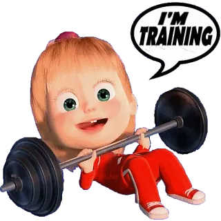 🏋️‍♀️ Masha Masha and the Bear I'M TRAINING cartoon, exercise, training, weightlifting, fitness whatsapp sticker