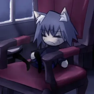 🦔 anime, cat, sad, chair, indoors, cartoon, illustration whatsapp sticker
