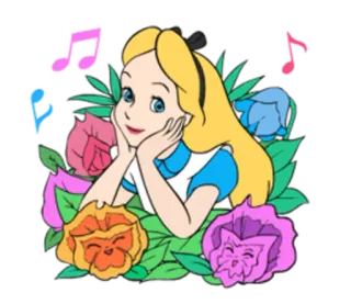 🤗 Alice Alice in Wonderland 앨리스, 디즈니, 만화, 캐릭터, 이상한 나라, 귀여운, 음악, 꽃 telegram sticker