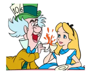 ☕️ Mad Hatter Alice in Wonderland 10/6 만화, 이상한 나라의 앨리스, 미친 모자 장수, 티 파티, 디즈니, 앨리스 telegram sticker