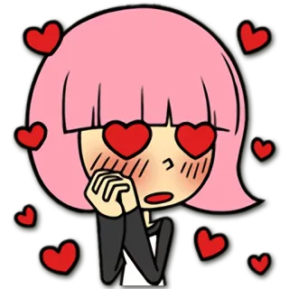 😍 love, hearts, pink hair, anime, kawaii, cartoon telegram sticker