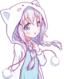 😮 anime, girl, cute, hoodie, cat ears, kawaii, cartoon, manga telegram sticker