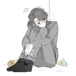 😐 Anime, Charakter, Sitzend, Traurig, Handschuhe, Maske telegram sticker