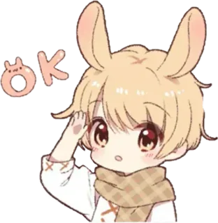 👍 ok carino, anime, kawaii, coniglio, orecchie, ok telegram sticker