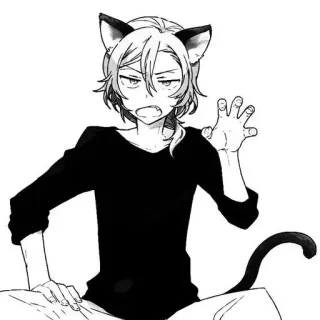 🐈 Anime, Katze, Neko, Junge, Manga, Schwarzweiß telegram sticker
