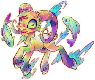 🐏 animal, goat, fish, cartoon, illustration, fantasy, colorful telegram sticker