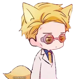 😐 @HAWKS Anime, Chibi, Kawaii, Wissenschaftler, Brille, Fuchs Ohren, Cartoon telegram sticker