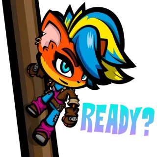 😎 READY? dessin animé, autocollant, animal, cheveux bleus whatsapp sticker