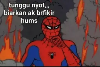 🕸 Spider-Man tunggu nyot,, biarkan ak brfikir hums Dessin animé, Mème, Spider-Man, Réflexion, Feu whatsapp sticker