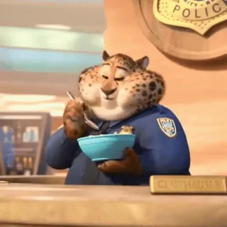 π Benjamin Clawhauser Zootopia CLAWHAUSER Zootopia, Clawhauser, police, officer, leopard, eating telegram sticker