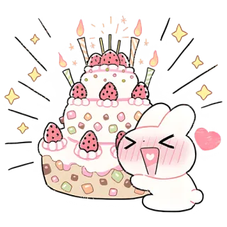 🎂 sinh nhật, bánh kem, thỏ, dễ thương, kỷ niệm, tráng miệng, trái tim, kawaii telegram sticker