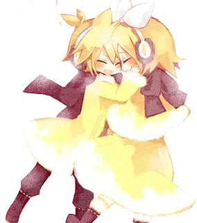❤ Anime, Vocaloid, Rin, Len, Abbraccio, Kawaii whatsapp sticker