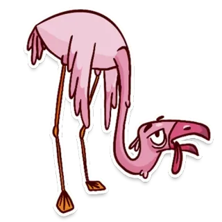 😔 flamingo, pássaro, animal, rosa, desenho animado, triste telegram sticker