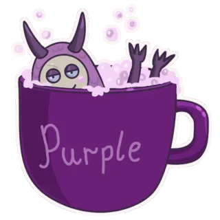 💅 Purple monstruo, morado, taza, burbujas, lindo telegram sticker