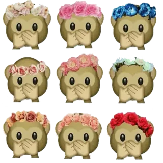 🙊 monkey, emoji, see no evil, speak no evil, hear no evil, flower crown whatsapp sticker