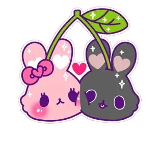 🍒 милый, каваий, вишня, кролики, животные, наклейка telegram sticker