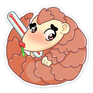 🤒 панголин, больной, термометр, болезнь, милый, животное, мультфильм whatsapp sticker