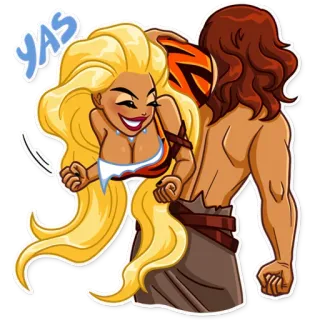 😁 YAS femme, blonde, homme, dessin animé, câlin, joyeux, fête whatsapp sticker
