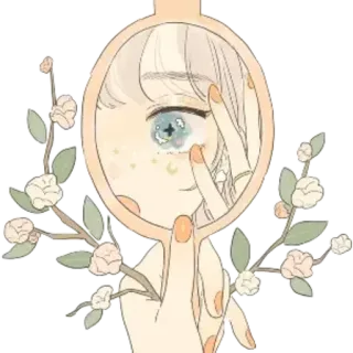 🌸 Mädchen, Spiegel, Blumen, Illustration, Schönheit, Reflexion telegram sticker