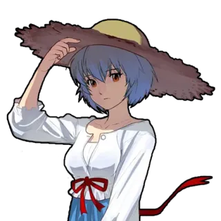 👒 Rei Ayanami Neon Genesis Evangelion Anime, Fille, Chapeau, Ruban rouge, Cheveux bleus, Evangelion, Rei Ayanami telegram sticker