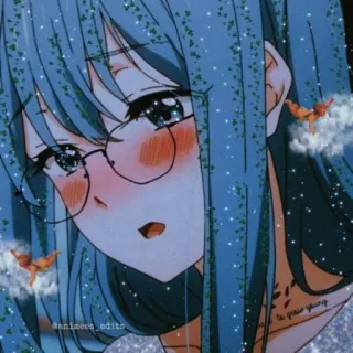 🖤 Animeces_edits Anime, Fille, cheveux bleus, lunettes, dessin animé, animation, art telegram sticker