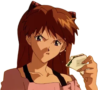 😀 Asuka Langley Sohryu Neon Genesis Evangelion anime, girl, evangelion, asuka, langley, eating telegram sticker