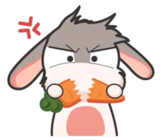⚪️ coniglio, arrabbiato, carota, infastidito, cartone animato, animale telegram sticker