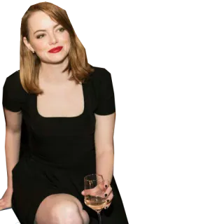 😌 Emma Stone 여배우, 빨간 머리, 와인 잔, 검은 드레스, 유명인, 인물 사진 telegram sticker