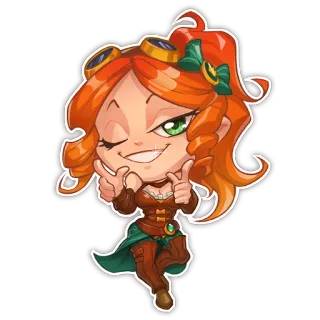 😉 Frau, Mädchen, Cartoon, Rothaarige, Steampunk, Figur, Illustration telegram sticker