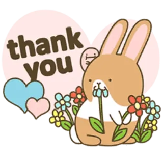 🙏 thank you thank you, bunny, rabbit, flowers, heart, cute, greeting telegram sticker