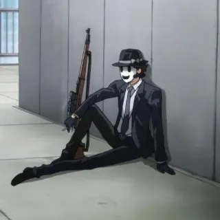 🚬 anime, sniper mask, character, suit, hat, rifle, weapon telegram sticker