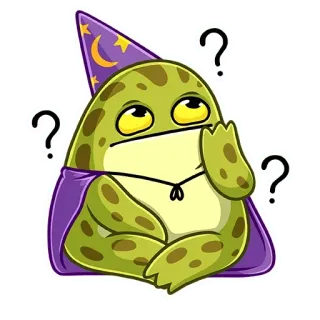 ⁉️ frog, wizard, magic, thinking, question, cartoon, cute, confused telegram sticker