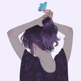 💔 Anime, Borboleta, Menina, Cabelo, Arte telegram sticker