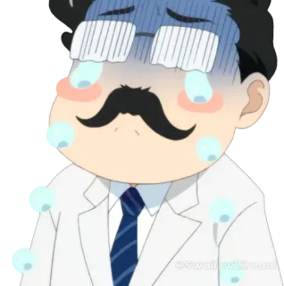😭 @swallowdream anime, mồ hôi, kính, ria mép, lo lắng telegram sticker