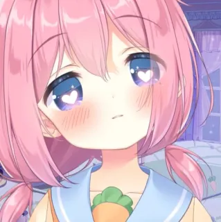😍 chica anime, lindo, pelo rosa, ojos de corazón, zanahoria, ilustración whatsapp sticker
