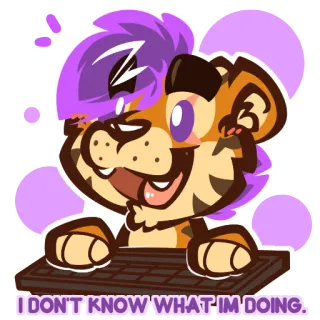 🤓 I DON'T KNOW WHAT I'M DOING. 호랑이, 타자, 만화, 키보드, 동물, 웃긴 telegram sticker