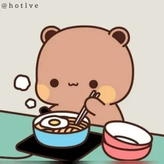 😫 @hotlve bear, eating, ramen, chopsticks, cute, food, cartoon telegram sticker