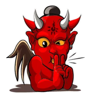 🤐 demônio, chifres, asas, psiu, segredo, vermelho, desenho animado telegram sticker