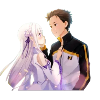 💜 Emilia Re:Zero anime, romance, couple, Emilia, Subaru whatsapp sticker