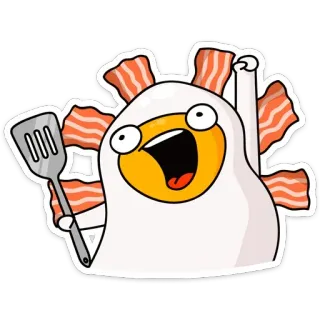 🥳 telur, bacon, spatula, kartun, makanan, sarapan telegram sticker