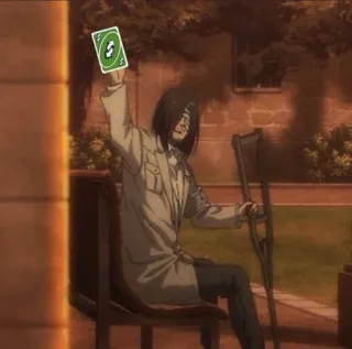 🔄 Eren Yeager Attack on Titan Eren Jaeger, Ataque a los Titanes, Anime, Carta Uno Reverse, Manga, Divertido telegram sticker