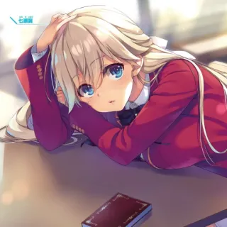 📕 fille anime, blonde, uniforme scolaire, mignon, illustration telegram sticker