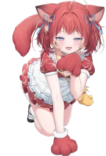 ☺️ Anime, Carino, Ragazza volpe, Kawaii, Capelli rossi, Orecchie da animale, Cartone animato telegram sticker